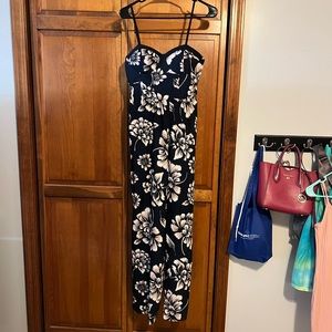 Navy Blue and Pink Floral Jumpsuit Size Small Adjustable Straps